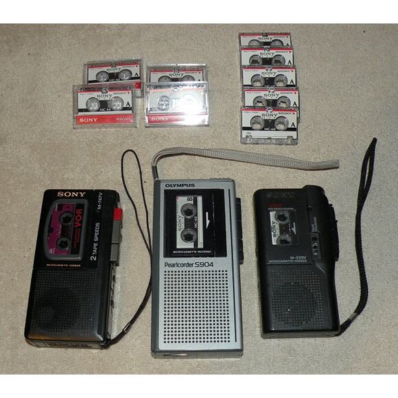 Lot 3 Microcassette Recorders Sony Olympus Plus 12 Cassettes Tested Working - Picture 1 of 1